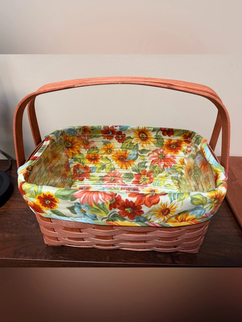 Like New Cinnamon Stain Longaberger Lunchbox Basket Set with Sunflower Liner